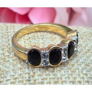 Gold Tone & Black & Clear Crystal Fashion Cocktail Ring Size 8.5 Band Style